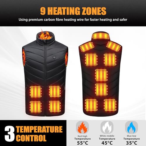 Tiazhan Beheizbare Weste, mit Powerbank, Leichte und Wiederaufladbare Heizjacke, Intelligente Heizjacke, Beheizbare Weste Herren, für Männer und Frauen, M