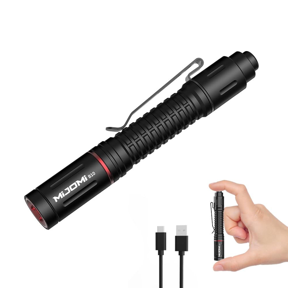 MIJOMI EDC Compact Flashlight, 330 High Lumen AAA Rechargeable with Clip and Small Tactical Switch Pocket Flashlight for Inspection,Work,Emergency,