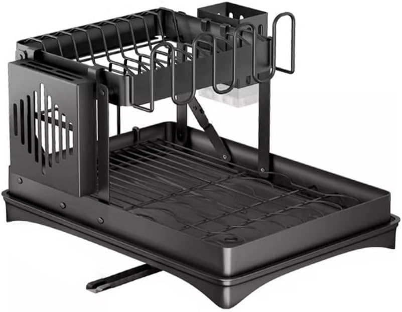 Stainless Steel Multifunctional Dish Draining Rack, Double Kitchen Cutlery Shelf, Foldable Cutlery Draining Rack, Easy to Fold, Zoned Storage, Draining Convenient Kitchen Cutlery Holder