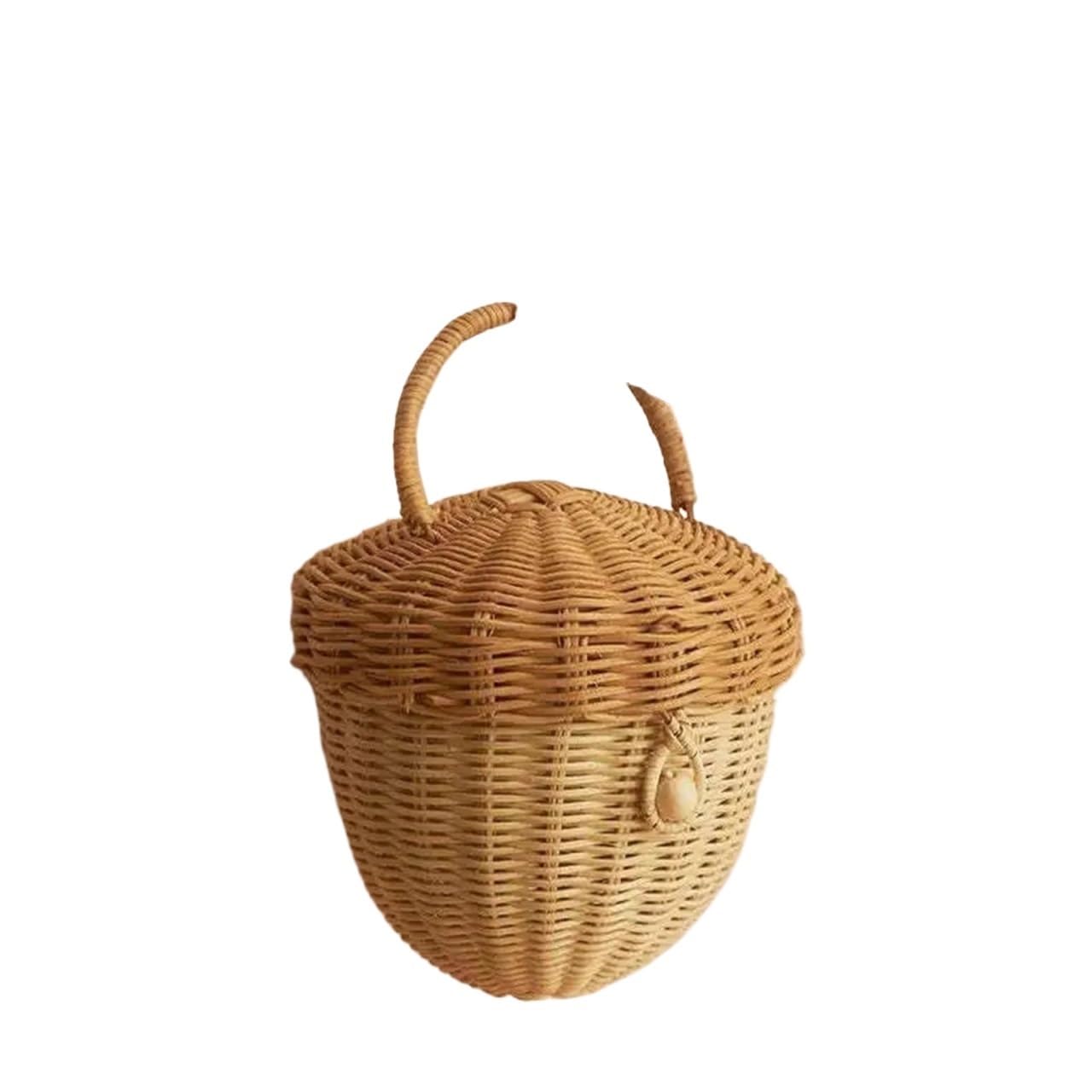 House Shaped Basket Rattan Mushroom Storage Basket Cute Cartoon Handwoven Nut Wicker Handbag Outdoor Picnic Women Tote Straw Bag Organizer(Style-B)