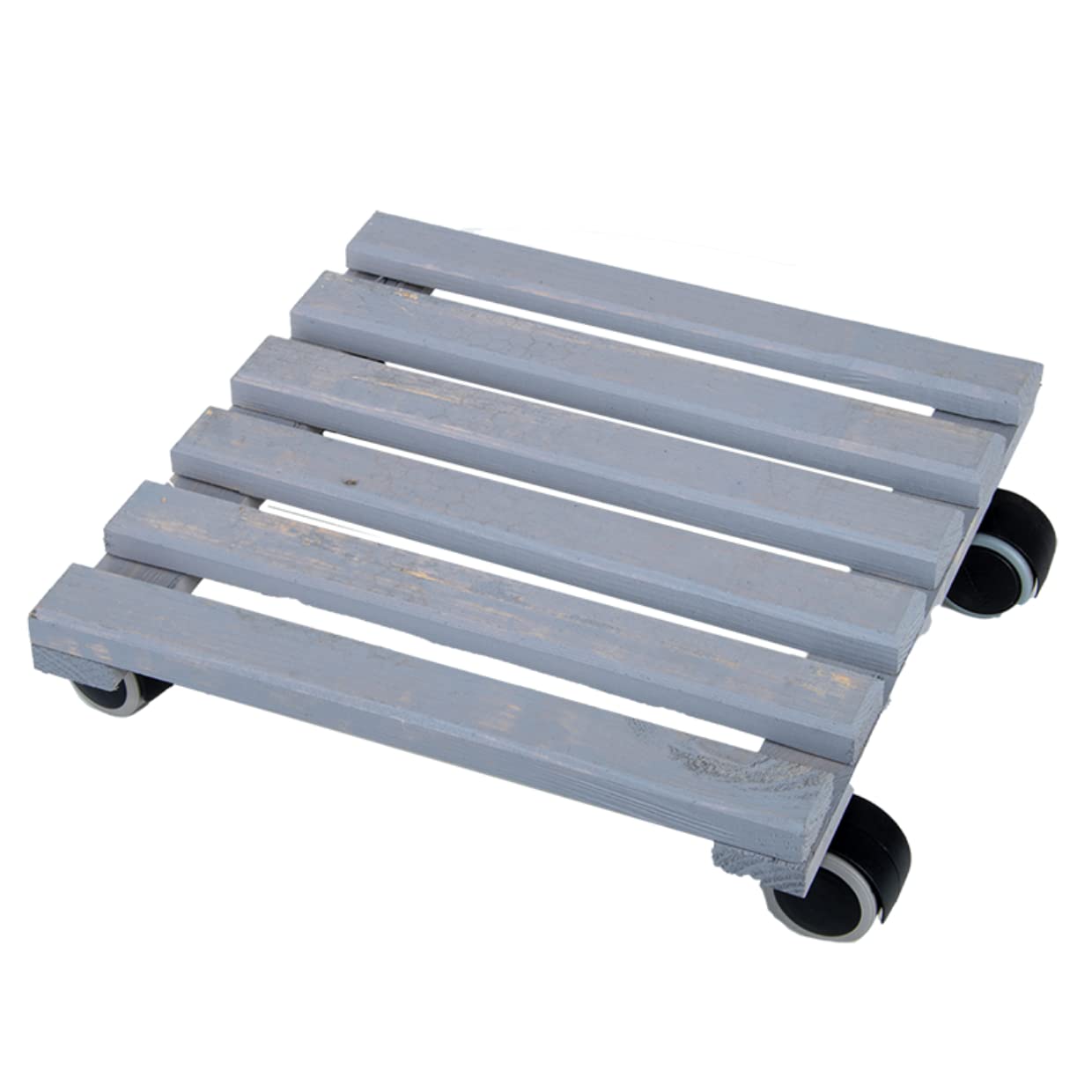 Maisonica Grey Square Wooden Plant Pot Caddy Wheels Wood Wheeled Planter Trolley Mover Stand