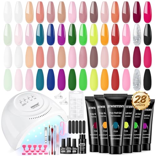 JEWHITENY 28-Color Poly Nail Gel Kit with Lamp
