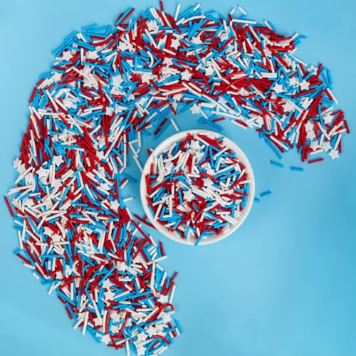 Image of Edible Patriotic Sprinkles for Cake Decorating,130g,July 4th Red White and Blue Jimmies Stars Sprinkle Mix,American Team USA Sprinkles,Independence Day Baking,Donut,Ice Cream,Cookies,Cupcake Topper,Memorial Holiday Festival Wedding Birthday Party Decorations | 130g,Independence Day,Baking Decorations,Cookies,Cupcake Topper,Memorial Festival,Wedding,Birthday Themed Holiday Supplies