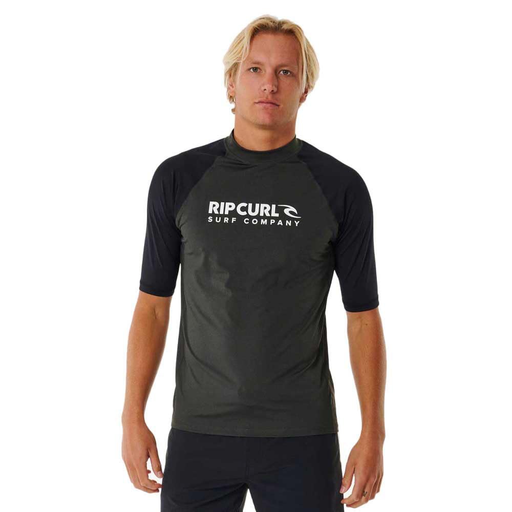 RIP CURL Mens Shock UV Short Sleeve Rash Vest Top - Black Marled - UV Sun Protection and SPF Properties