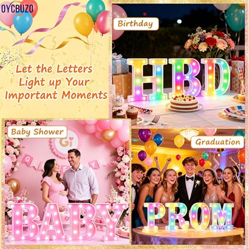 Image of LED Marquee Letter Lights, 18 Colors Changing Light Up Letters with Remote, RGB Alphabet Letters Sign for Girls Boys Gift Birthday Party Night Light Bedroom Wedding Christmas Decor-Colorful E
