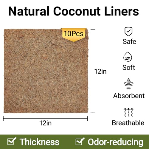 ZeeDix 10 Pieces Reptile Carpet- 12 x 12 inches Natural Coconut Fiber Pet Mat Tortoise Carpet Mat Coco Fiber Substrate Liner Pet Terrarium Liner for Lizard Turtle Snake Gecko Bearded Dragon