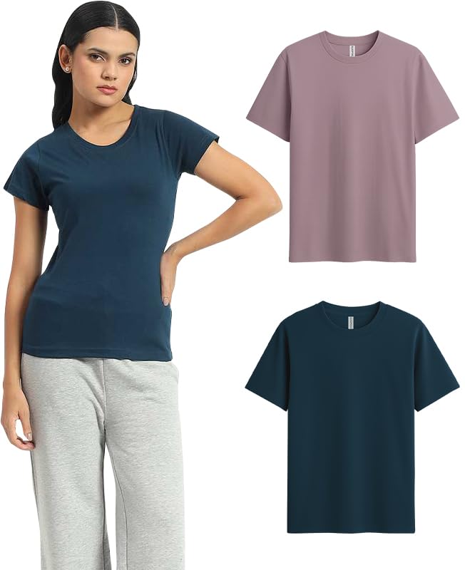 Image of Sleepynuts Women's Plain Round Neck Regular Fit Half Sleeve Cotton T Shirt
