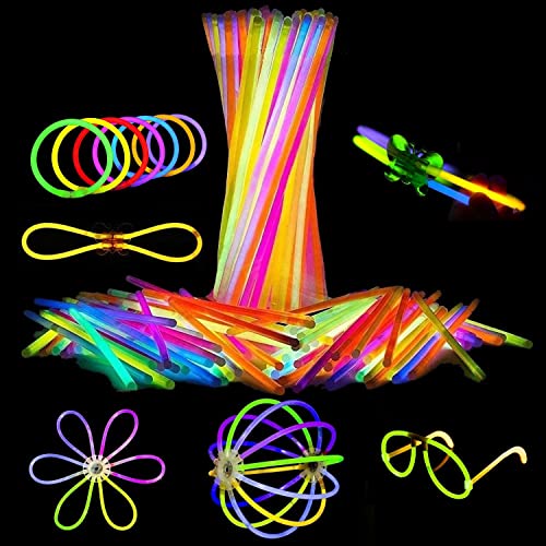 Attikee Glow Sticks 206 PCS, Glow Party Supplies, 8 Inch 7 Colors 100PCS Glow Sticks & 106PCS Connectors for Eyeglasses Balls Flowers Necklaces Bracelets, Glow in the Dark Light Sticks for Kids Adults