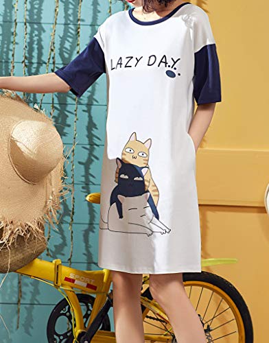 Big Girls' Short Sleeve Nightgown Lovely Cats Lazy Day Printed Sleep Dress PJS2