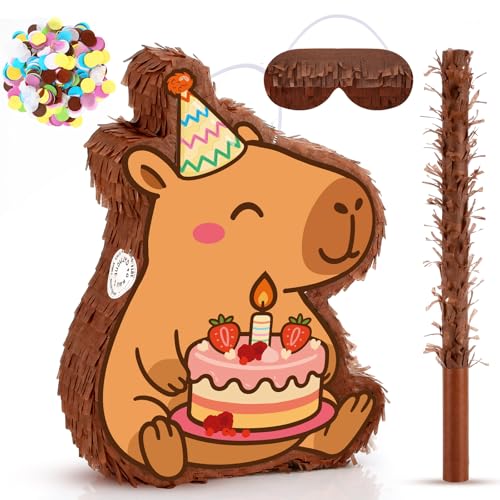 Blueweenly Hippie Capybara Piñatas with Blindfold, Stick and Confetti for Kids Mexican Birthday Anniversary Celebration Decoration Theme Party Fiestas Decorations Party Favors