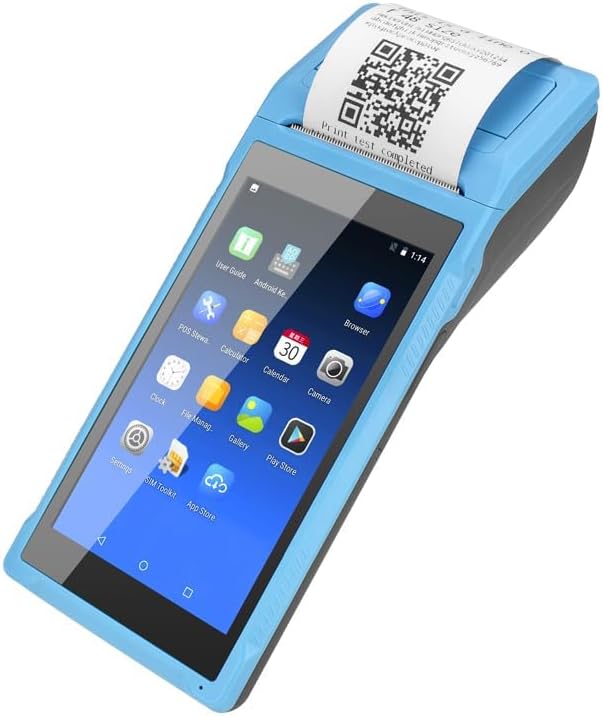 Close-up of the charging port on the NETUM PDA58-02, with a charger cable connected, highlighting the 5000mAh rechargeable battery.