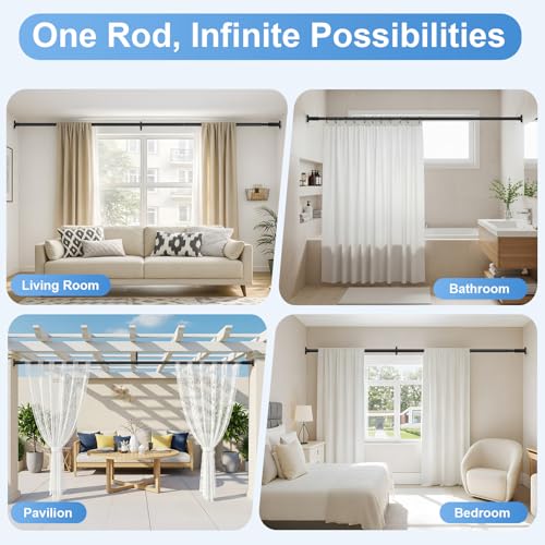 Image of Long Tension Rod 41-166inch Black Tension Curtain Rods no Drilling | 1.26 inch Diameter Outdoor Curtain Rod for Patio,Windows,Anywhere Heavy Duty Spring Rods Adjustable