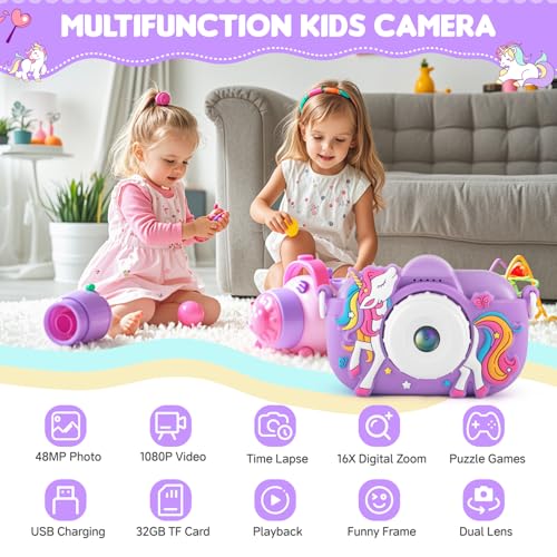 Kids Camera Toddler Toys for 3 4 5 6 7 8 Years Old Girls, 48MP HD Dual Lens Selfie Camera for Kids, 1080P HD Video Kids Digital Camera for Age 3-9 Christmas Birthday Gifts with 32G SD Card - image 2