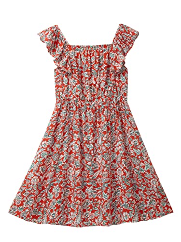 Image of CuB McPAWS be curious CubMcPaws Girls Sleeveless Floral Printed Rayon Red Dress