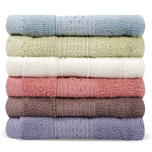 INFICRIME 6 Pack 100% Cotton Wash Cloth 13x13 Inch Highly Absorbent and Soft Feel Fingertip Towels Machine Washable Washcloths for Bathroom Gym Hotel Spa and Kitchen 6 Colors