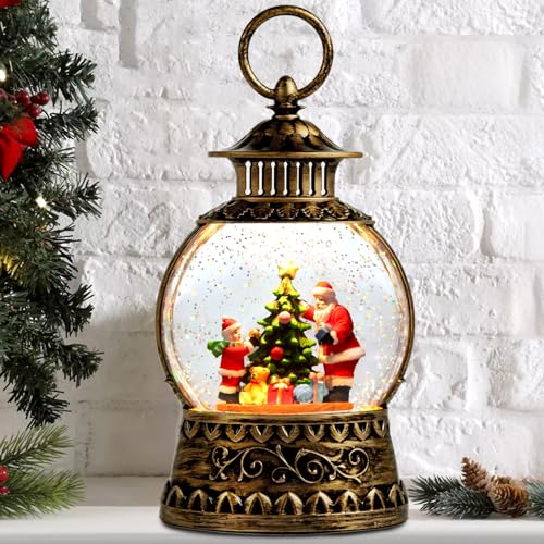 Christmas Santa Snow Globe, Christmas Musical Snow Globe Lantern Lights with 6H Timer Battery & USB Powered, Retro Style Holiday Glitter Globe for Xmas Home Decoration Holiday Party Gifts