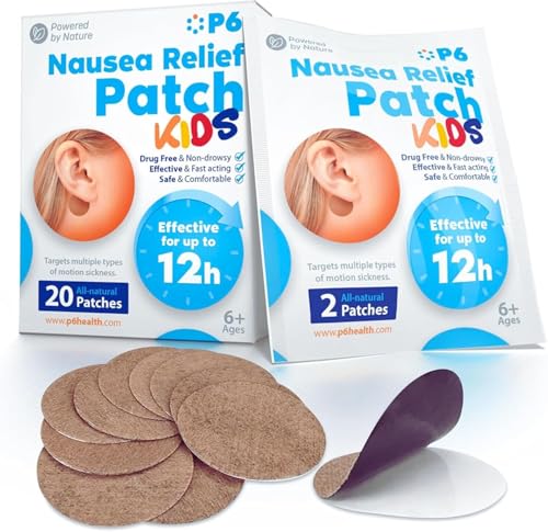 P6 Motion Sickness Patches for Kids Ages 6+ All Natural Sea Sickness Patches for Cruise and Car - Non Drowsy Motion Patch for Children - Safe Motion Sickness Patch for Travel - Ginger and Cinnamon