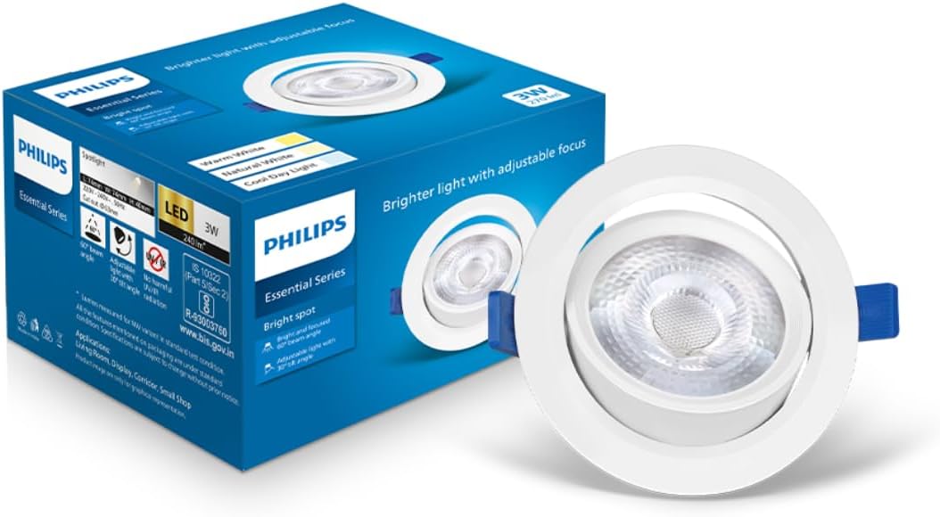 polycarbonate 3 Watt White LED Ceiling COB Round Spot Light with Adjustable Tilt|Cut out: 63mm|Warm White, Pack of 1 (Bright Spot)