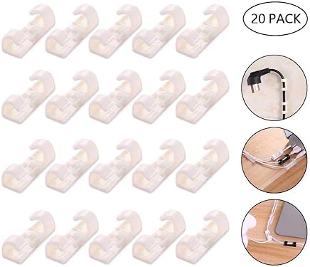 Ting-Times Organizer Cable Clips with Strong Self-Adhesive Pads, TV Wire Organizer 20 Pack Adhesive Cord Hooks Cable Management - for Car, Office Desk and Home (Upgraded Black,White)