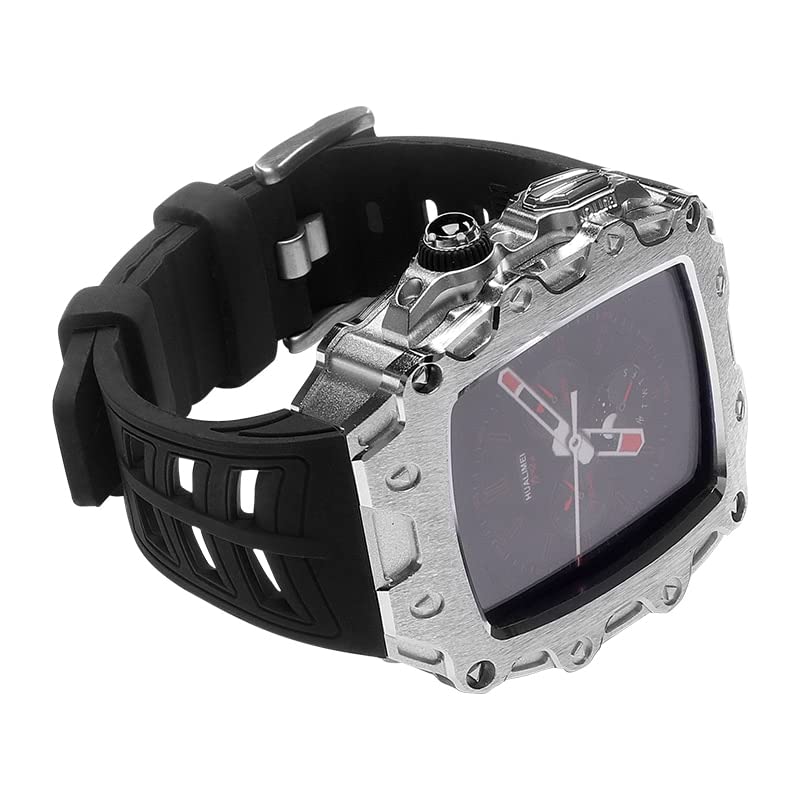 Bracelet iWatch Series 7 45mm Métal Noir Argenté avec coque verre modifié SE 44