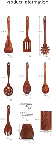 Miniatura 5 de Juego de 9 utensilios de cocina de teca de alta calidad, utensilios de cocina de madera, utensilios de cocina de madera, utensilios de cocina de