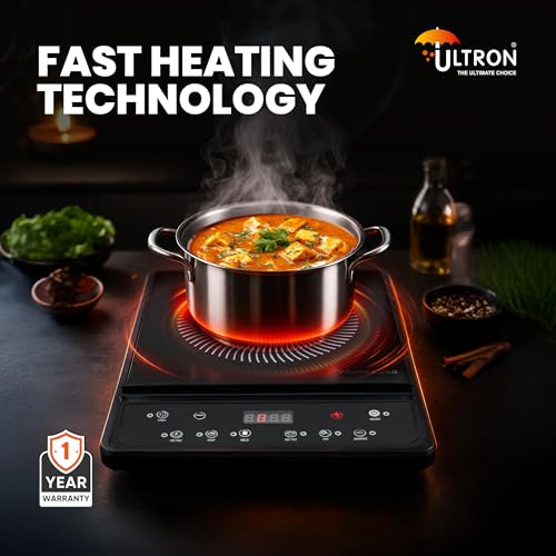 Image of Ultron Induction Cooktop 1600W | Electric Induction Cooktop for Home | Waterproof Matte finished Ceramic | Preset Indian Menu | Auto Shut-Off & Overheat Protection | Energy Efficient Cooking