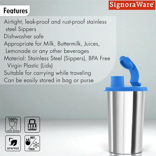 Image of SignoraWare Mini Stylish Stainless Steel Sipper | Airtight & Leakproof | Sleek & Compact Design | Ideal for Office, School, Gym & Outdoor Use | Travel-Friendly for Kids & Adults (300ml | TBlue)