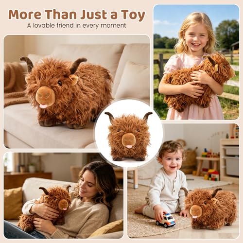 Image of Highland Cow Stuffed Animal - 15 inch Large Highland Cow Plush, Farm Animal Cattle Plush Decor Gifts for Kids