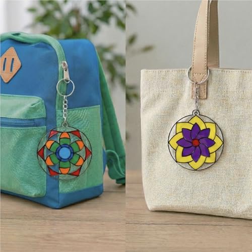 Image of The Crafthives Mandala Glass Painting Kit | DIY Stained Glass Mandala Art Set with Acrylic Frames, Colours, Brushes & Outliner | Creative Glass Painting Craft Kit for Kids Beginners Adults