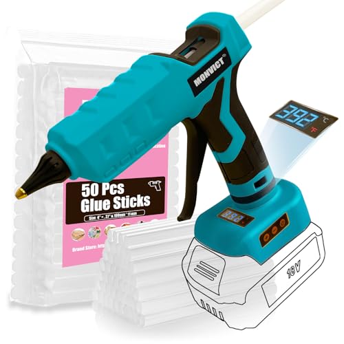 Image of MONVICT Cordless Glue Gun for Makita 18V Battery with 50 Glue Sticks, 100W Upgraded Digital Temperature Adjustable Handheld Electric Power Full Size Heavy Duty Hot Glue Gun (Battery NOT included)