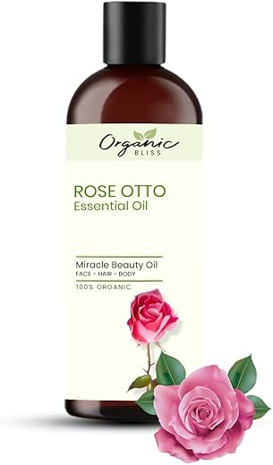 Organic Bliss Rose Otto Essential Oil 100% Pure and Natural Therapeutic Grade Essential Oil for Hair Skin Care (50 ML)