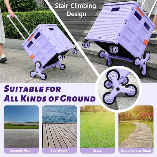 Chariot de courses pliable pour monter les escaliers sans effort violet - 4