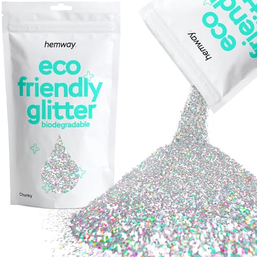 Hemway Eco Friendly Biodegradabile Glitter 100 g / 3,5 oz Cosmetic Bio Safe Scintilla vegana per il viso, ombretto, Craft - 1/40" 0,025" 0,6mm - Argento olografico
