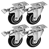 4 Pack Caster Wheels Swivel Plate Stem Brake Casters On Black Polyurethane Wheels 880 Lbs (4 inch with Brake)