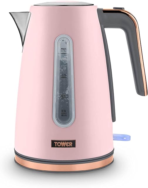Tower T10066PNK Cavaletto Jug Kettle with 360° Swivel Base, 1.7L, 3KW, Marshmallow Pink and Rose Gold
