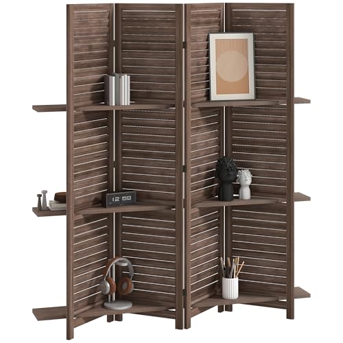 HOMCOM Paravent intérieur en Bois 4 Panneaux 160 x 170 cm, séparateur de pièce Pliable avec 3 étagères, cloison de séparation pour Salon, Chambre à...