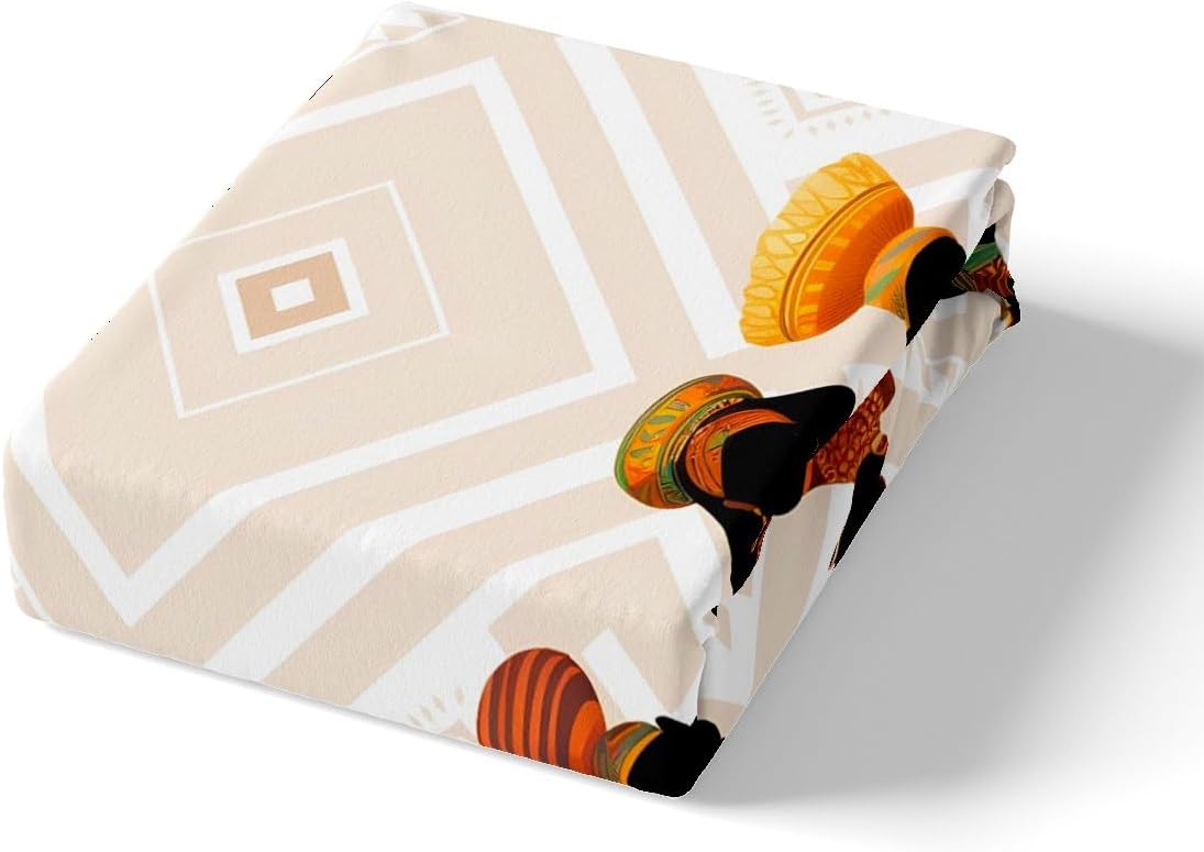 Feelyou African Woman Themed Bed Sheets Set African Pattern Sheet Set for Adults Ethnic Afro Decor Sheets with Deep Pocket Fitted Sheet Ultra Soft Traditional Exotic Style Decor Bedding Set Full Size