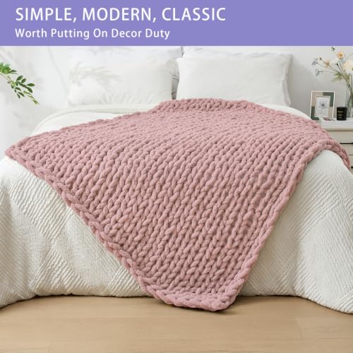 Bigacogo Chunky Knit Throw Blanket for Couch, 40x60 inches, Dusty Pink by Bigacogo - Used condition - Image 3