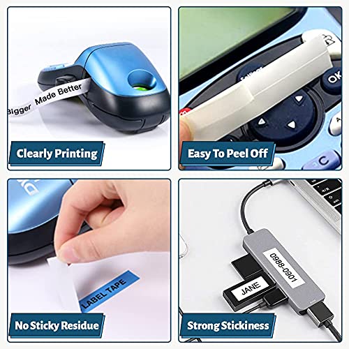 Bigger 6 Pack Compatible Label Tapes Replacement For Dymo Lt100H Lt100T Qx50 Letratag Refills Plastic Label Tape 16952 91331 91332 91333 91334 91335 (1/2" X 13'), 12Mm X 4M #TOP4