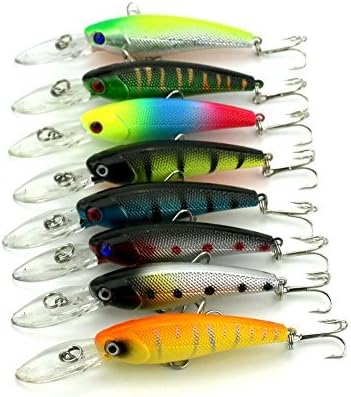 8 pcs Deep Diving Minnow Fishing Lures Crankbaits Kit for Bass and Trout Fishing Tackle 9cm/3.54"/8.3g