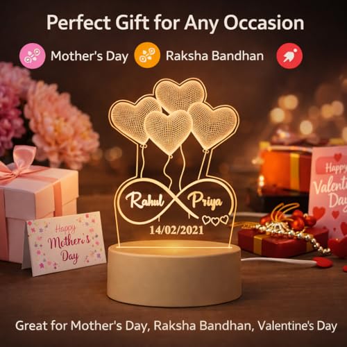 Image of Custom Infinity Couple Name LED Lamp Birthday Gift - Customized Gift Romantic Acrylic Frame Heart Balloons for Anniversary & Valentine Gift for Girlfriend, Wife Mom & Dad - 4x6 Inch