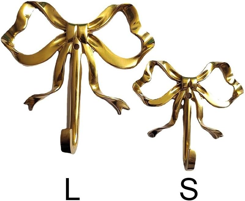 Brass Bowknot Wall Hooks Towels, Robes & Decor – Gold Decorative Coat Hooks Bathroom, Kitchen, Living & Bedroom – Space-Saving Heavy-Duty Hangers (1 or 2 Pack)(L 2PCS)