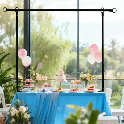 Over The Table Rod Stand with Clamps, Adjustable Metal Balloon & Flower Arch Kit (29"-42" Tall, 28"-98" Length),Black Table Arch Frame Hanging Party Decor for Wedding Birthday Home Party Decoration by Toosunny - Used condition - Image 7