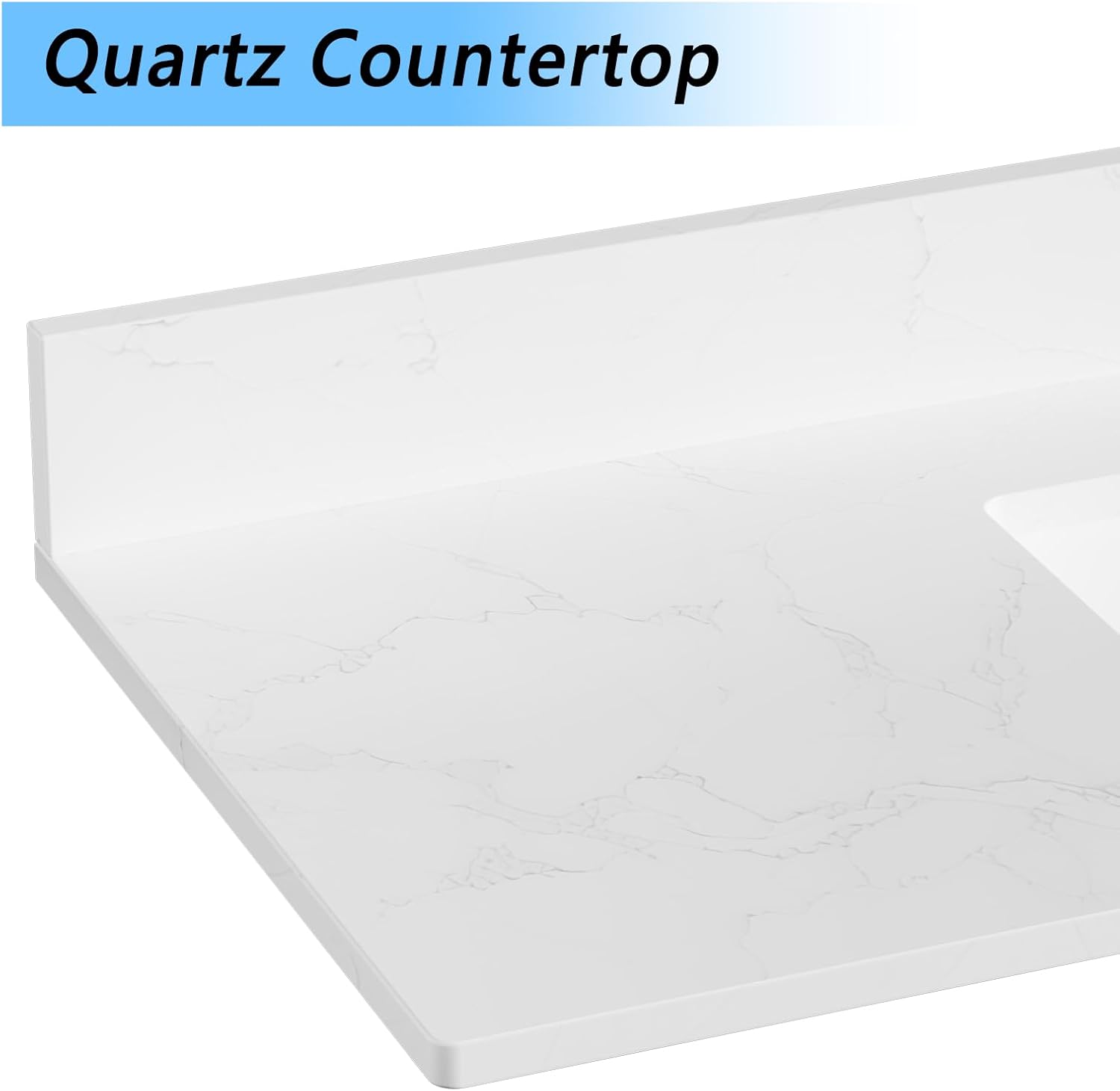 48 in. W x 18.5 in. D Bathroom Vanity Top, Quartz Countertop Carrara White Rectangular Undermount Single Sink, 3 Pre-Drilled Faucet Holes & 4'' Backsplash (Faucet Not Included)