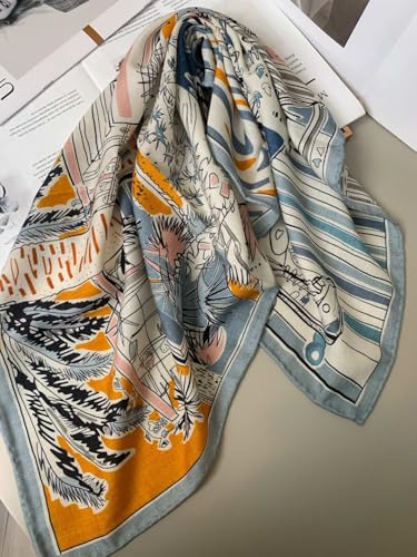 Women's Square Wool Blend Silk Scarf, 26 inches Light weight, Double Sides Printed,Luxury Scarf with Gift Box3