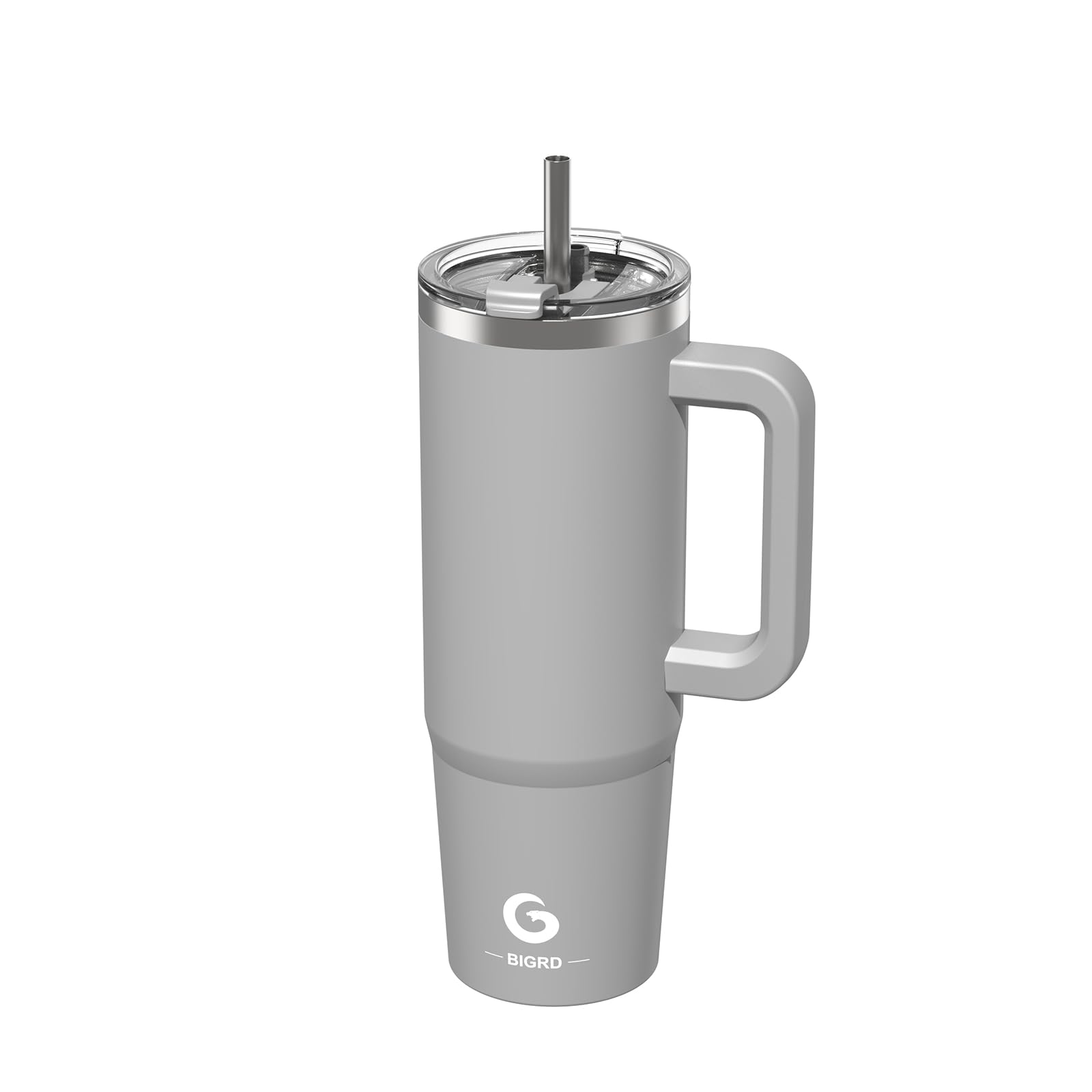 BIGRD 890ml Insulated Coffee Cup Travel Mug Double-Walled Stainless Steel Vacuum Leak-Proof Drinking Cup with Handle and Straw Thermal Tumbler,Grey