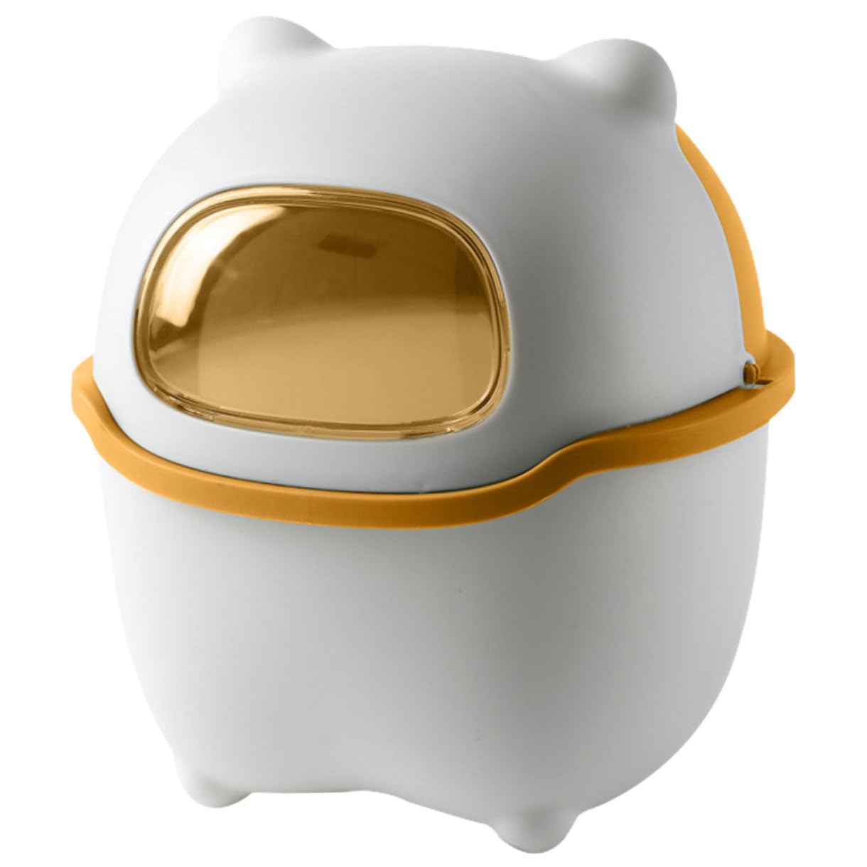 Cartoon Bear Desktop Trash Can with Lid Mini Yellow Storage