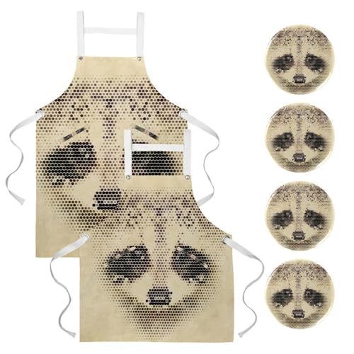 Lot de 2 tabliers de cuisine géométriques style vintage avec broches
