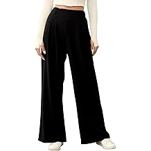 Wide Leg Pants for Women Elastic High Waisted Waffle Knit Fleece Lined Palazzo Pants Work Trousers with Pockets