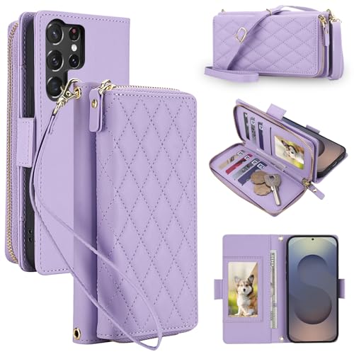 Étui Samsung S24 Ultra violet clair avec 8 porte-cartes et fermeture éclair